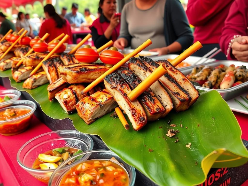 Thưởng thức thịt heo nướng Gia Lai, món ăn đặc trưng trong các lễ hội Tây Nguyên.